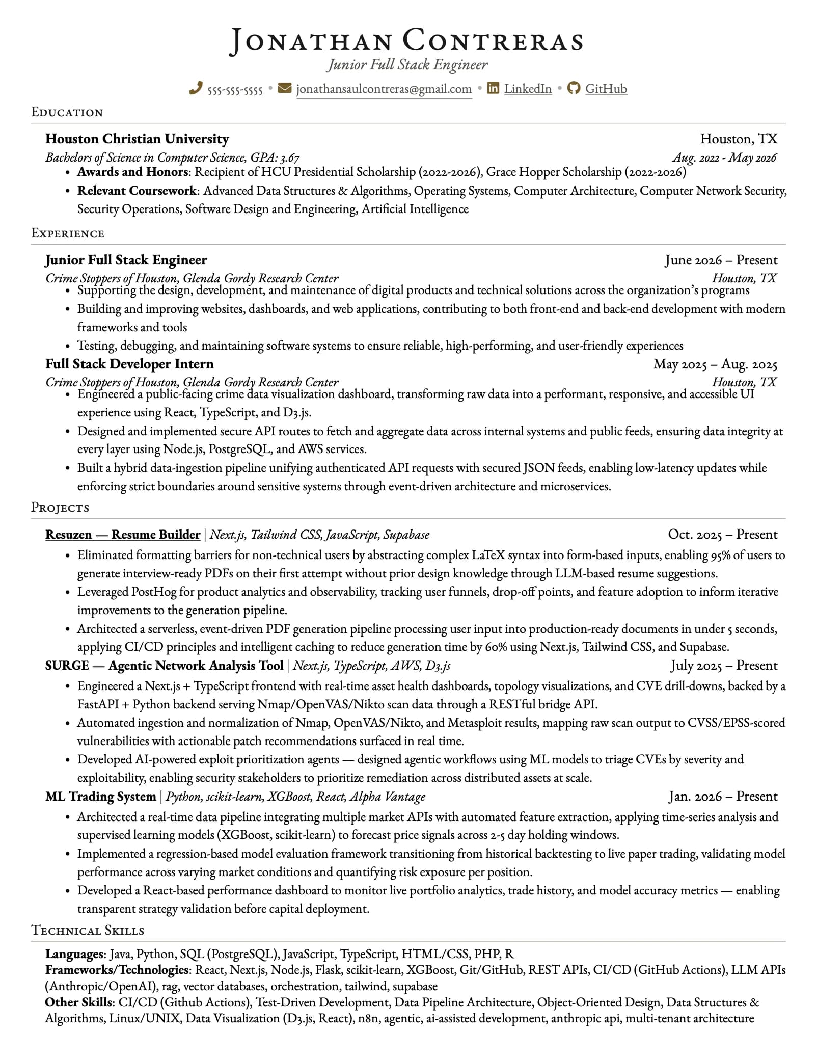 Finished LaTeX-typeset resume PDF